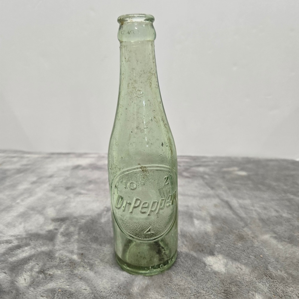 Vintage Dr Pepper 10 2 4 Embossed Glass Soda Bottle 6 fl oz Green Collectible